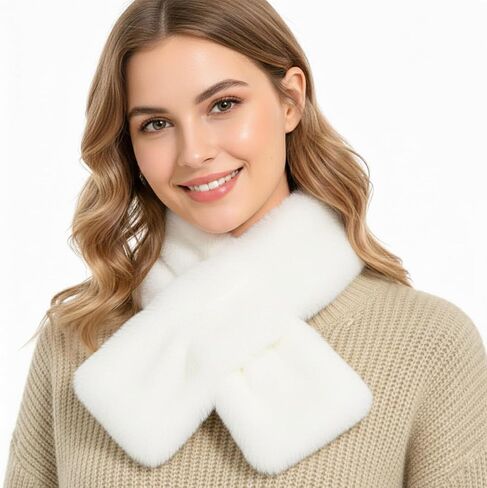 Barelove Short Women's Faux Fur Collar Scarf Wrap, Cold Winter Warm Stole Scarf Shawl Shrug Neck Warmer Wrap in Kuwait