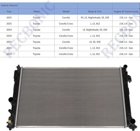 Aluminum Core Engine Coolant Radiator Assembly 16400-F2081 Compatible with Toyota Corolla Sedan 2.0L 2022-2024, Toyota Corolla Cross 2.0L 2022-2024 in Kuwait