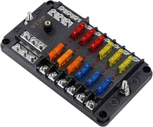 WUPP 12 Volt Fuse Block, Marine Boat Fuse Block Waterproof 12 Way Automotive Fuse Box with 12 Ground Negative Busbar [100 Amp Max] [ATC/ATO Fuses] [LED Indicator] for Car RV Truck Golf Cart in Saudi Arabia