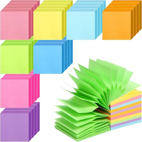 32 Pads Pop Up Sticky Notes, Accordion Sticky Notes 3x3 Refills Lined 8 Bright Color Post Stickies Bulk Sticky Note with Lines Colorful Popup Notes for Dispenser, Home, Office, School, Meeting, Work in Saudi Arabia