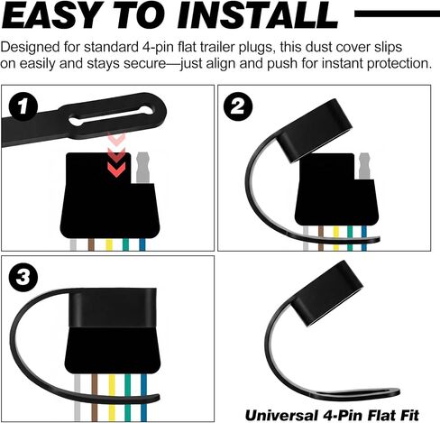 8 قطع من أغطية أسلاك موصل المقطورة المسطحة ذات 4 دبابيس، أغطية قابس جانبية مطاطية بأربعة اتجاهات للمركبة، تحمي من الأوساخ والماء لمقطورات شاحنات RV وسيارات الدفع الرباعي (أسود) in Kuwait