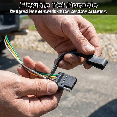 8 قطع من أغطية أسلاك موصل المقطورة المسطحة ذات 4 دبابيس، أغطية قابس جانبية مطاطية بأربعة اتجاهات للمركبة، تحمي من الأوساخ والماء لمقطورات شاحنات RV وسيارات الدفع الرباعي (أسود) in Kuwait