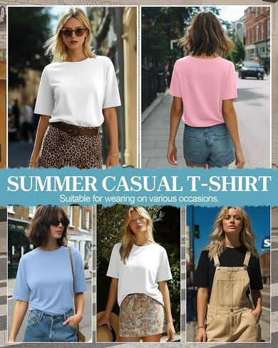 4 Pack Women's Half Sleeve T Shirts 1/2 Sleeve Basic Crew Neck Tops Elbow Length Casual Loose Fit Summer Tees in Saudi Arabia