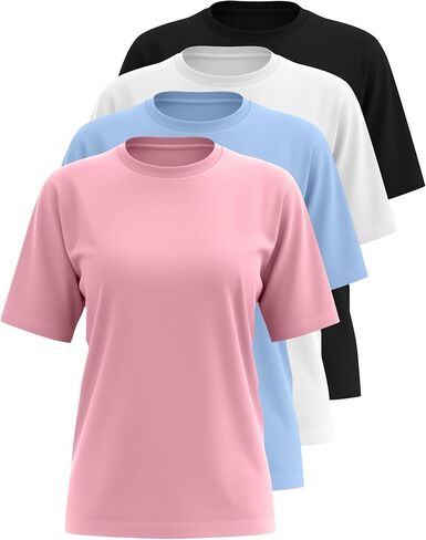 4 Pack Women's Half Sleeve T Shirts 1/2 Sleeve Basic Crew Neck Tops Elbow Length Casual Loose Fit Summer Tees in Saudi Arabia