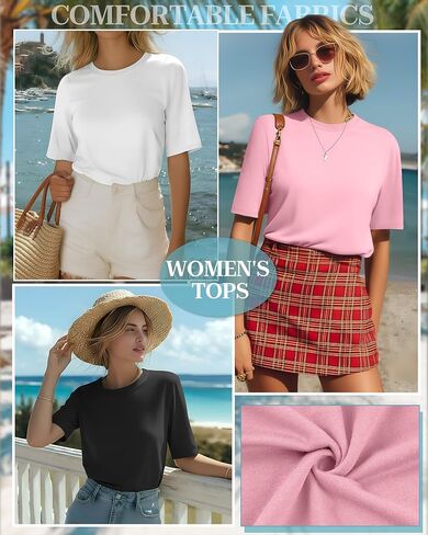 4 Pack Women's Half Sleeve T Shirts 1/2 Sleeve Basic Crew Neck Tops Elbow Length Casual Loose Fit Summer Tees in Saudi Arabia