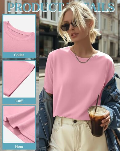 4 Pack Women's Half Sleeve T Shirts 1/2 Sleeve Basic Crew Neck Tops Elbow Length Casual Loose Fit Summer Tees in Saudi Arabia