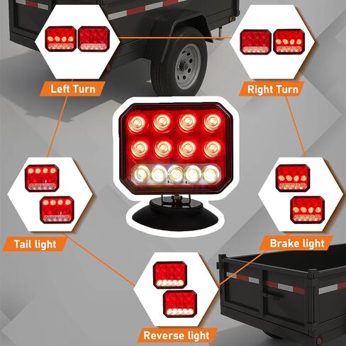أضواء مقطورة لاسلكية، أضواء مقطورة LED مغناطيسية قابلة للتعديل مع عاكسات، مجموعة إضاءة ذيل السحب القابلة لإعادة الشحن للشاحنات والقوارب وRVs والمعسكرات، IP67 مقاومة للماء in Kuwait