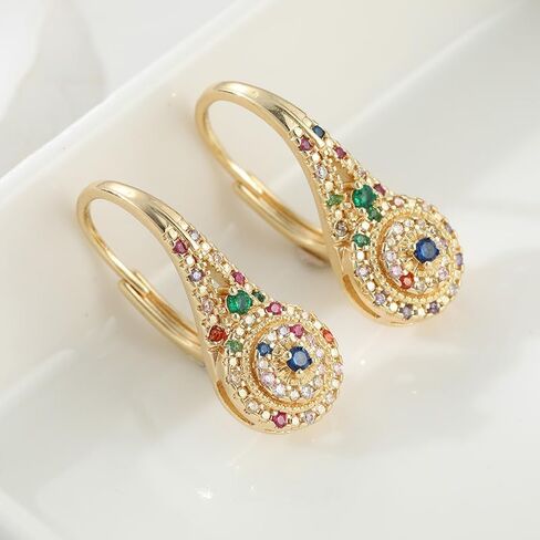 Elegant and Luxurious Multi-color Synthetic Zircon Earrings, Fashionable and Exquisite Banquet Jewelry in Saudi Arabia