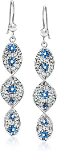 Ross-Simons Italian Tonal Blue Enamel Floral Twisted Drop Earrings in Sterling Silver in Saudi Arabia