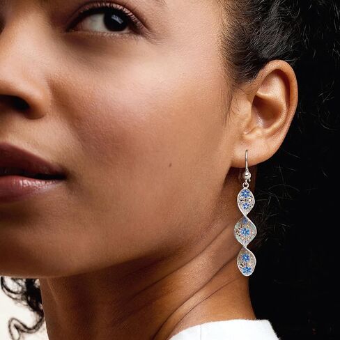 Ross-Simons Italian Tonal Blue Enamel Floral Twisted Drop Earrings in Sterling Silver in Saudi Arabia