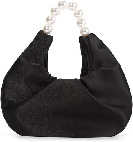 Women Luxurious Satin Clutch Purse Pearl Evening Bag Dumpling Bag Handbag for Prom Wedding Cocktail Party in Saudi Arabia