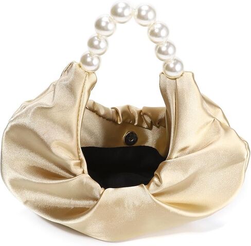 Women Luxurious Satin Clutch Purse Pearl Evening Bag Dumpling Bag Handbag for Prom Wedding Cocktail Party in Saudi Arabia