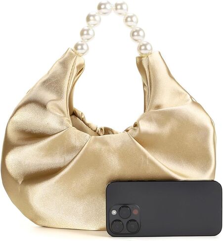 Women Luxurious Satin Clutch Purse Pearl Evening Bag Dumpling Bag Handbag for Prom Wedding Cocktail Party in Saudi Arabia