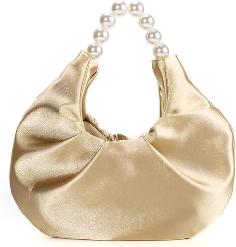 Women Luxurious Satin Clutch Purse Pearl Evening Bag Dumpling Bag Handbag for Prom Wedding Cocktail Party in Saudi Arabia