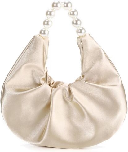 Women Luxurious Satin Clutch Purse Pearl Evening Bag Dumpling Bag Handbag for Prom Wedding Cocktail Party in Saudi Arabia