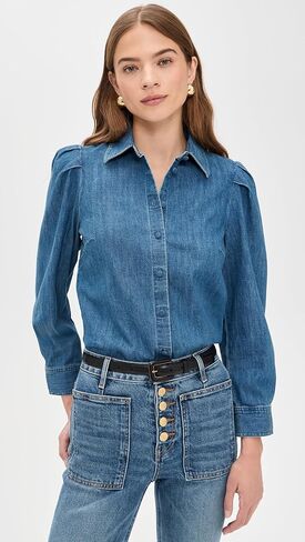 Madewell Women's Puff Sleeve Denim Shirt in Petersburg Wash in Saudi Arabia