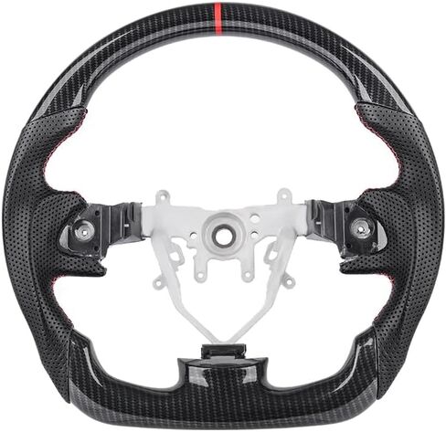 عجلة قيادة من ألياف الكربون الحقيقية لسوبارو امبريزا WRX & STI 2015-2021 هيكل VA، نمط JDM مسطح من الأسفل بشريط أحمر غير قابل للانزلاق ومقابض من جلد نابا المثقوب، ملاءمة OEM وترقية الاستبدال الداخلي in Kuwait