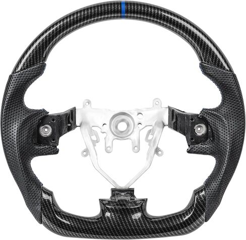 عجلة قيادة من ألياف الكربون الحقيقية لسوبارو امبريزا WRX & STI 2015-2021 هيكل VA، نمط JDM مسطح من الأسفل بشريط أحمر غير قابل للانزلاق ومقابض من جلد نابا المثقوب، ملاءمة OEM وترقية الاستبدال الداخلي in Kuwait