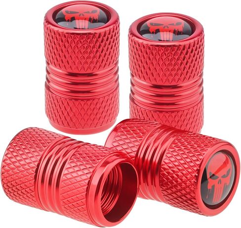Universal Tire Valve Stem Caps, 4pcs Aluminum Tire Valve Cap Set, Corrosion Resistant Stem Covers for Cars SUVs Trucks Motorcycles Bikes (Skull-Red) in Saudi Arabia