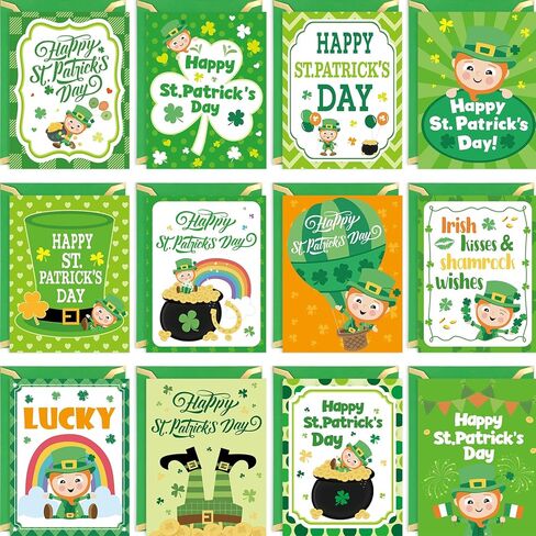 WorldBazaar Happy St. Patrick's Day Cards with Envelopes & Stickers 24 Pcs For Kids and Adults Irish Shamrock Lucky Day Saint Patricks Day Cards in Saudi Arabia