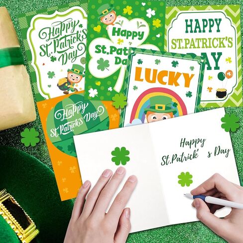 WorldBazaar Happy St. Patrick's Day Cards with Envelopes & Stickers 24 Pcs For Kids and Adults Irish Shamrock Lucky Day Saint Patricks Day Cards in Saudi Arabia
