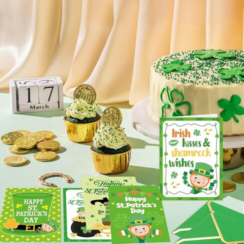 WorldBazaar Happy St. Patrick's Day Cards with Envelopes & Stickers 24 Pcs For Kids and Adults Irish Shamrock Lucky Day Saint Patricks Day Cards in Saudi Arabia