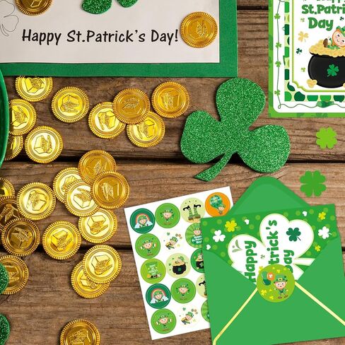 WorldBazaar Happy St. Patrick's Day Cards with Envelopes & Stickers 24 Pcs For Kids and Adults Irish Shamrock Lucky Day Saint Patricks Day Cards in Saudi Arabia