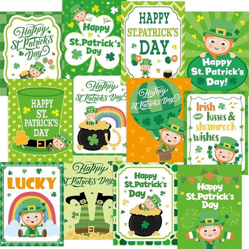 WorldBazaar Happy St. Patrick's Day Cards with Envelopes & Stickers 24 Pcs For Kids and Adults Irish Shamrock Lucky Day Saint Patricks Day Cards in Saudi Arabia