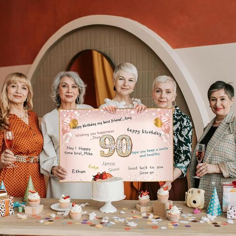 بطاقة عيد ميلاد 90 كبيرة مع مظروف للفتيات، وردي ذهبي وردي عام 1936 عيد ميلاد سعيد 90 هدية كتاب توقيع للضيوف العملاق، مستلزمات حفلات تزيين بطاقات التهنئة الكبيرة جدًا in Kuwait