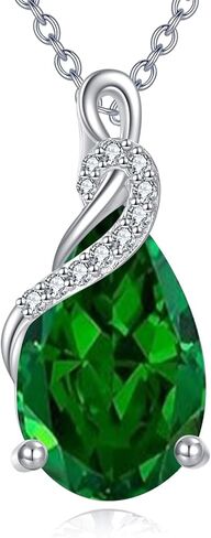 14K Real White Gold Teardrop Gemstone Necklace for Women Pear Cut Birthstone Pendant Necklaces Christmas Birthday Jewelry Gifts for Mom Wife Her, Sterling Silver Chain 18" + 2" in Kuwait