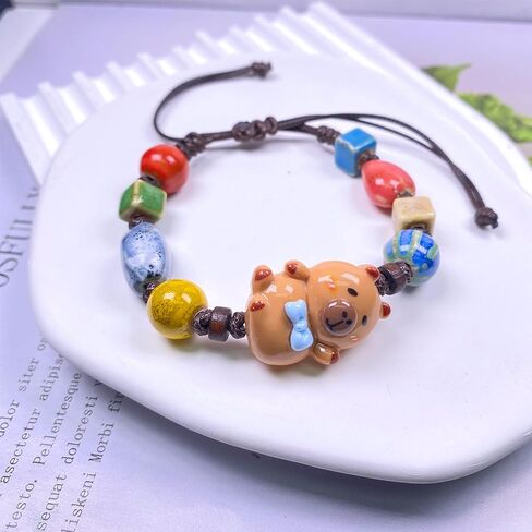 Capybara Gifts Capybara Bracelet Jewelry Bohemian Ceramic Adjustable Cord Bracelet Bestie Daughter Sister Gifts in Saudi Arabia