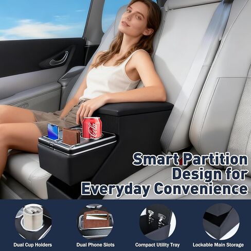 وحدة تحكم مركزية سعة 24 لترًا بين مقاعد سيارات الميني فان وسيارات الدفع الرباعي والشاحنات، مقاس 20 بوصة طول × 9.65 بوصة عرض × 13.78 بوصة ارتفاع، منظم مقعد على الأرض/المقعد مع قفل للتخزين المخفي، وحاملات أكواب مزدوجة ومسند للذراع، وتركيب بدون حفر in Kuwait