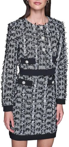 KARL LAGERFELD Women's Long Sleeve Bow Tweed Buttoned Cropped Jacket in Saudi Arabia