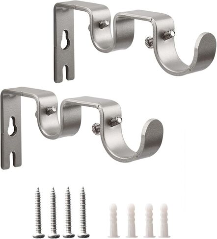 دعامة قضيب ستارة مزدوجة مكونة من قطعتين من حوامل قضيب الستارة المعدنية للجدار، دعامة ستارة متينة لقضيب ستارة مقاس 1 بوصة، خطافات قضيب ستارة سوداء مثبتة على الحائط لغرفة النوم وغرفة المعيشة in Kuwait