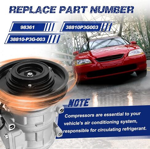 A/C Compressor with Clutch Compatible with Acura CL 1998-1999 Honda Accord 1998-2002 L4 2.3L, Replace OE Number 98361, 38810P3G003, 38810-P3G-003 in Saudi Arabia