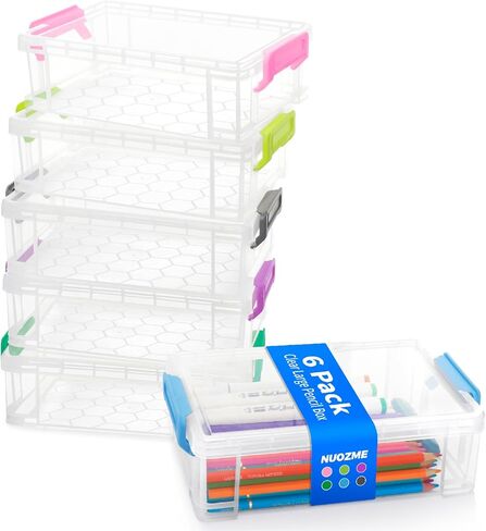 Extra Large Pencil Box, Plastic Hard Pencil Pen Case, Clear Crayon Box Bulk Marker Organizer, Plastic Storage Box Containers With Lids For Craft, Pen, Art, School Office Supplies(Multicolor 6 Pack) in Kuwait