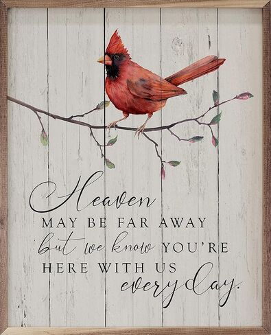 Kendrick Home Red Cardinal Gifts - Cardinal Heaven Memorial Whitewash Art as Sympathy, Condolence, and Bereavement Gift, Memory Gifts for Loss of Loved One, Remembrance Decor, 8" x 10" in Kuwait
