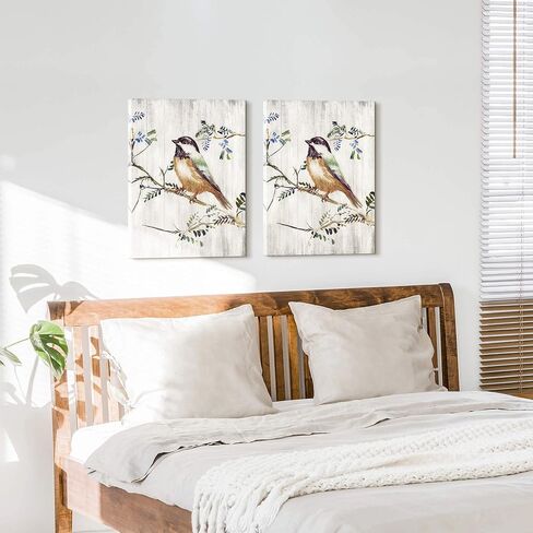 لوحة فنية على شكل طائر من القماش - طيور ملونة على فرع القصب، طباعة جدارية عتيقة، عمل فني تجريدي للطائر الطنان الريفي، صور طيور الدجاج مع رقائق ذهبية لغرفة المعيشة وغرفة النوم in Kuwait