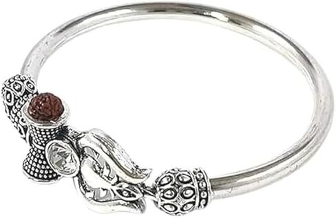 Spiritual Silver Plated Alloy Rudraksha Shiv Trishul Damroo Om Kada for Men. Adjustable Free Size Cuff Bracelets for Men & Women. (Pack Of 1) in Saudi Arabia