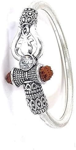 Spiritual Silver Plated Alloy Rudraksha Shiv Trishul Damroo Om Kada for Men. Adjustable Free Size Cuff Bracelets for Men & Women. (Pack Of 1) in Saudi Arabia