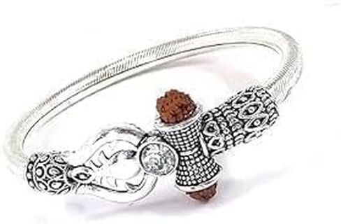 Spiritual Silver Plated Alloy Rudraksha Shiv Trishul Damroo Om Kada for Men. Adjustable Free Size Cuff Bracelets for Men & Women. (Pack Of 1) in Saudi Arabia