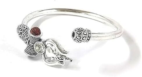 Spiritual Silver Plated Alloy Rudraksha Shiv Trishul Damroo Om Kada for Men. Adjustable Free Size Cuff Bracelets for Men & Women. (Pack Of 1) in Saudi Arabia
