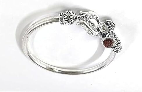 Spiritual Silver Plated Alloy Rudraksha Shiv Trishul Damroo Om Kada for Men. Adjustable Free Size Cuff Bracelets for Men & Women. (Pack Of 1) in Saudi Arabia