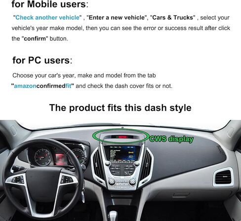 Dash Cover Mat Custom Fit for GMC Terrain with Light Sensor and CWS Display Without Speaker, Dashboard Pad Carpet Protector (Black) K370B in Saudi Arabia