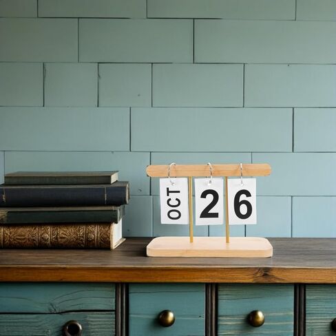 2 قطعة تقويم الوجه الخشبي خمر نمط المزرعة قابلة لإعادة الاستخدام منظم سطح المكتب الدائم لمكتب المنزل الحدث عرض تاريخ العد التنازلي in Kuwait