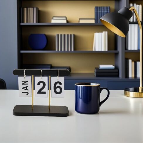 2 قطعة تقويم الوجه الخشبي خمر نمط المزرعة قابلة لإعادة الاستخدام منظم سطح المكتب الدائم لمكتب المنزل الحدث عرض تاريخ العد التنازلي in Kuwait