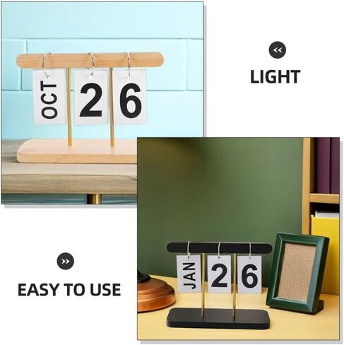 2 قطعة تقويم الوجه الخشبي خمر نمط المزرعة قابلة لإعادة الاستخدام منظم سطح المكتب الدائم لمكتب المنزل الحدث عرض تاريخ العد التنازلي in Kuwait