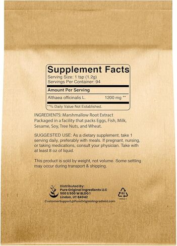 PURE ORIGINAL INGREDIENTS Marshmallow Root Extract (1 lb), Powder, Herbal Supplement in Saudi Arabia