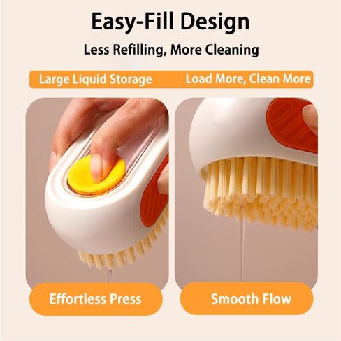 فرشاة تنظيف الكل في واحد قابلة لإعادة التعبئة مع خزان مدمج، اضغط لتوزيع المحلول لتنظيف الأسطح المتعددة: الملابس والأحذية والعجلات والمطبخ والحمام. شعيرات PET كثيفة وقابلة للتعليق، ذات سعة كبيرة in Kuwait