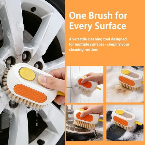 فرشاة تنظيف الكل في واحد قابلة لإعادة التعبئة مع خزان مدمج، اضغط لتوزيع المحلول لتنظيف الأسطح المتعددة: الملابس والأحذية والعجلات والمطبخ والحمام. شعيرات PET كثيفة وقابلة للتعليق، ذات سعة كبيرة in Kuwait